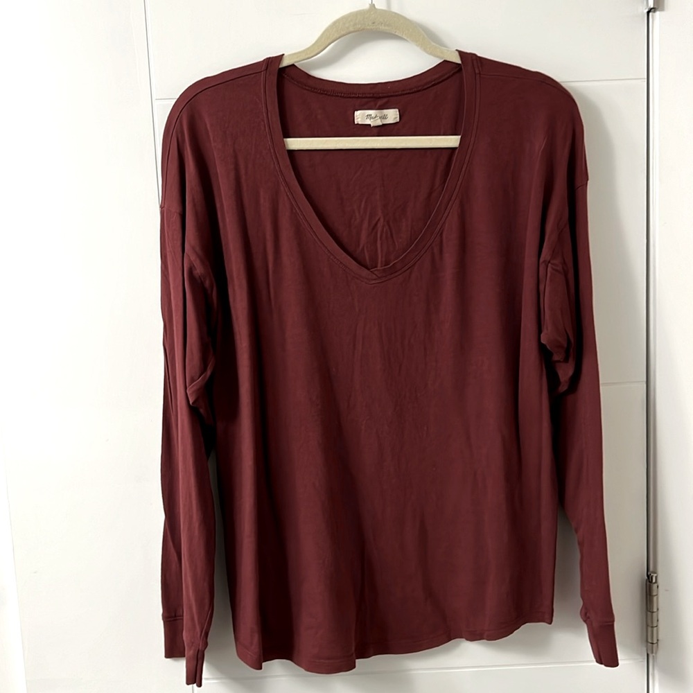 MADEWELL SOFTFADE COTTON V-NECK RELAXED T-SHIRT DUSTY BURGUNDY WOMEN Large